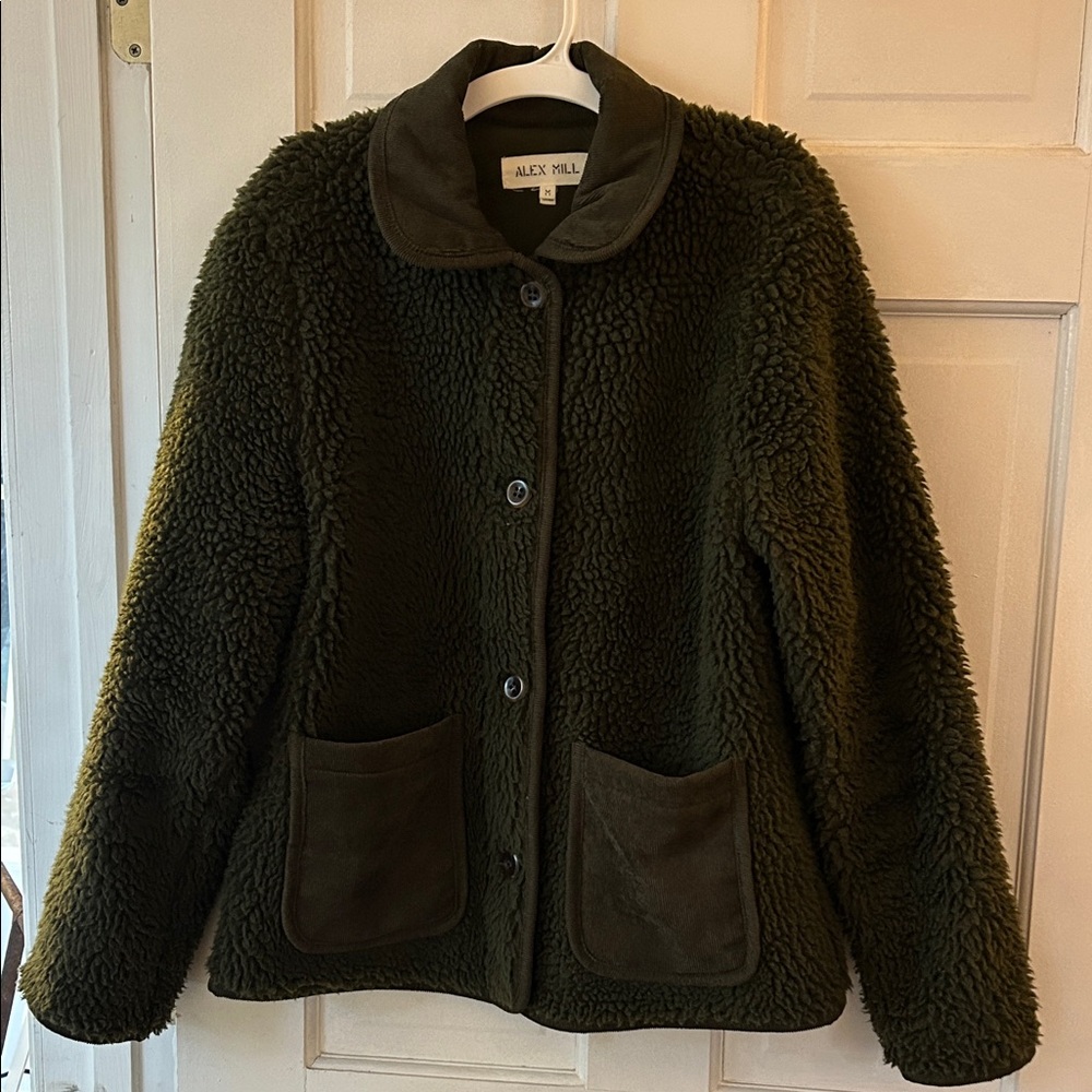 Alex Mill Women's Sherpa Work Jacket in Military Olive —Green Teddy Jacket